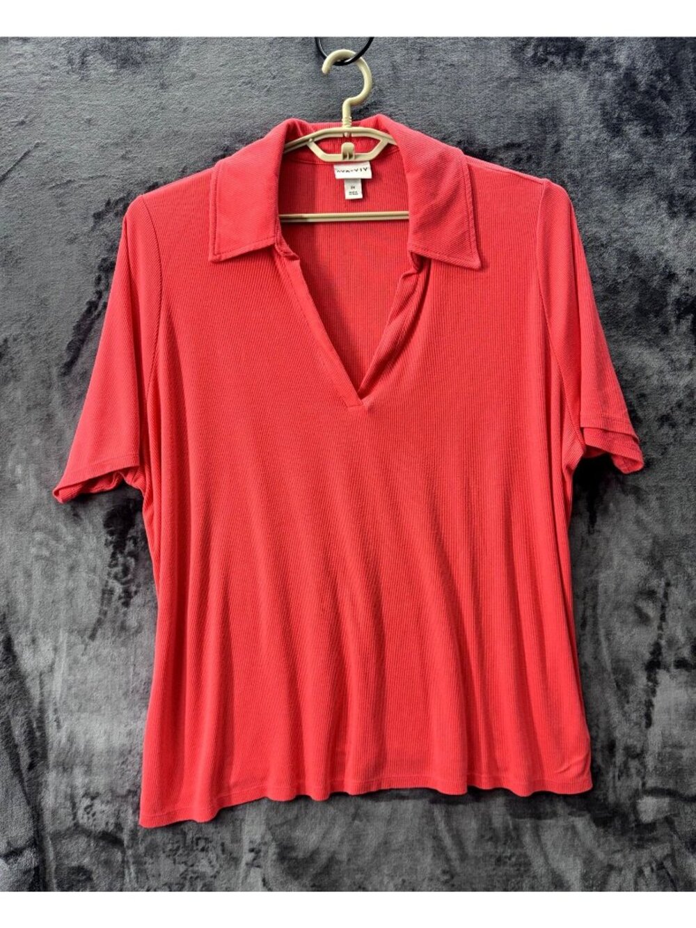 Ava & Viv Womens 2X Ribbed Knit Polo Top Pink Coral Stretch Plus Size